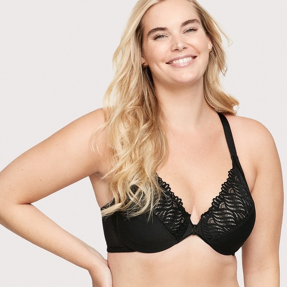 GLAMORISE plus size womens black Front Closure T-Back WonderWire Bra size 36 DD - Picture 2 of 5